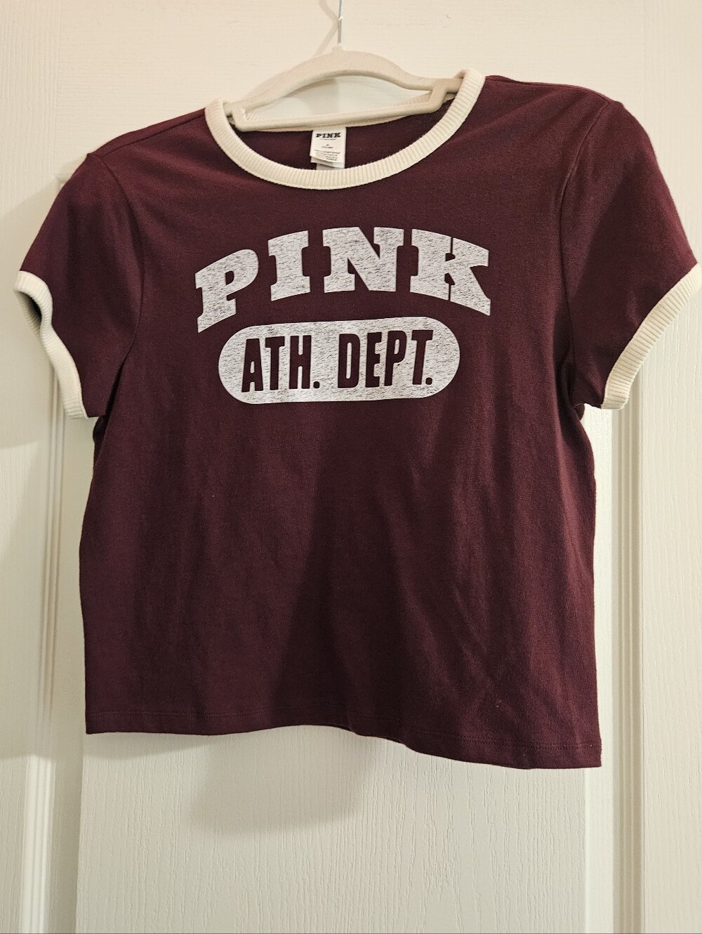 3 For $15🎊 PINK Victoria's Secret Maroon Short Sleeve Tee with Cream Trim